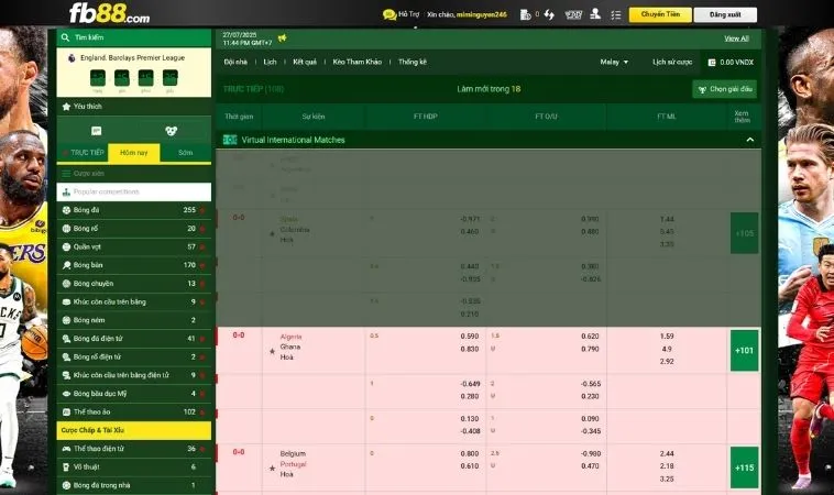 Tìm Hiểu Cá Cược Thể Thao Ảo FB88: Hành Trình Thắng Lợi 2 Giao diện đặt cược kèo thể thao ảo FB88