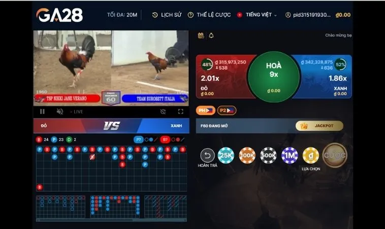 Cách Chơi Đá Gà GA28 Tại FB88 Hấp Dẫn Nhất 2025 2 Giao diện đặt cược Đá Gà GA28 tại FB88