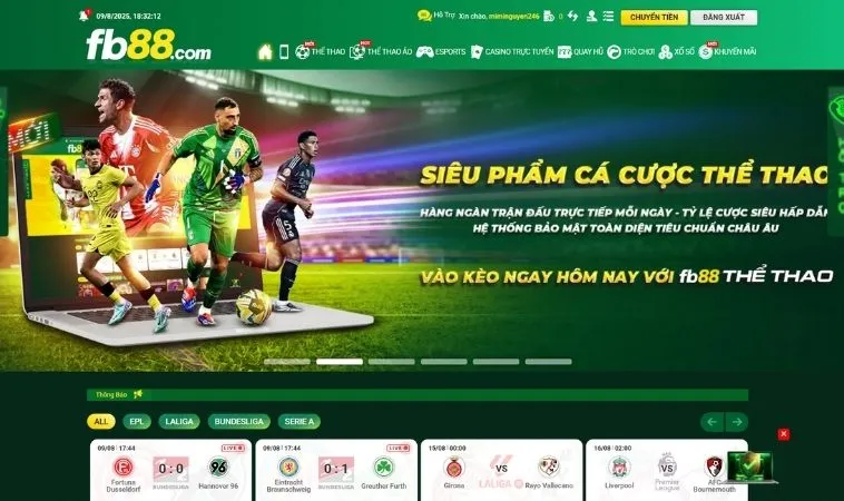 Giao diện trang chủ nhà cái FB88
