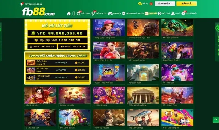 Đa dạng các trò chơi nổ hũ để trải nghiệm tại nhà cái FB88
