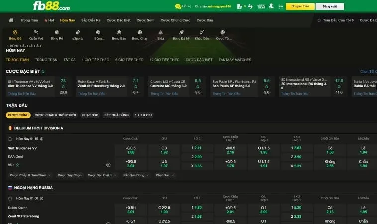 Tìm Hiểu Cá Cược Bóng Đá FB88: Bí Quyết Thắng Lớn Cho Bet Thủ 2 Giao diện đặt kèo cá cược bóng đá FB88